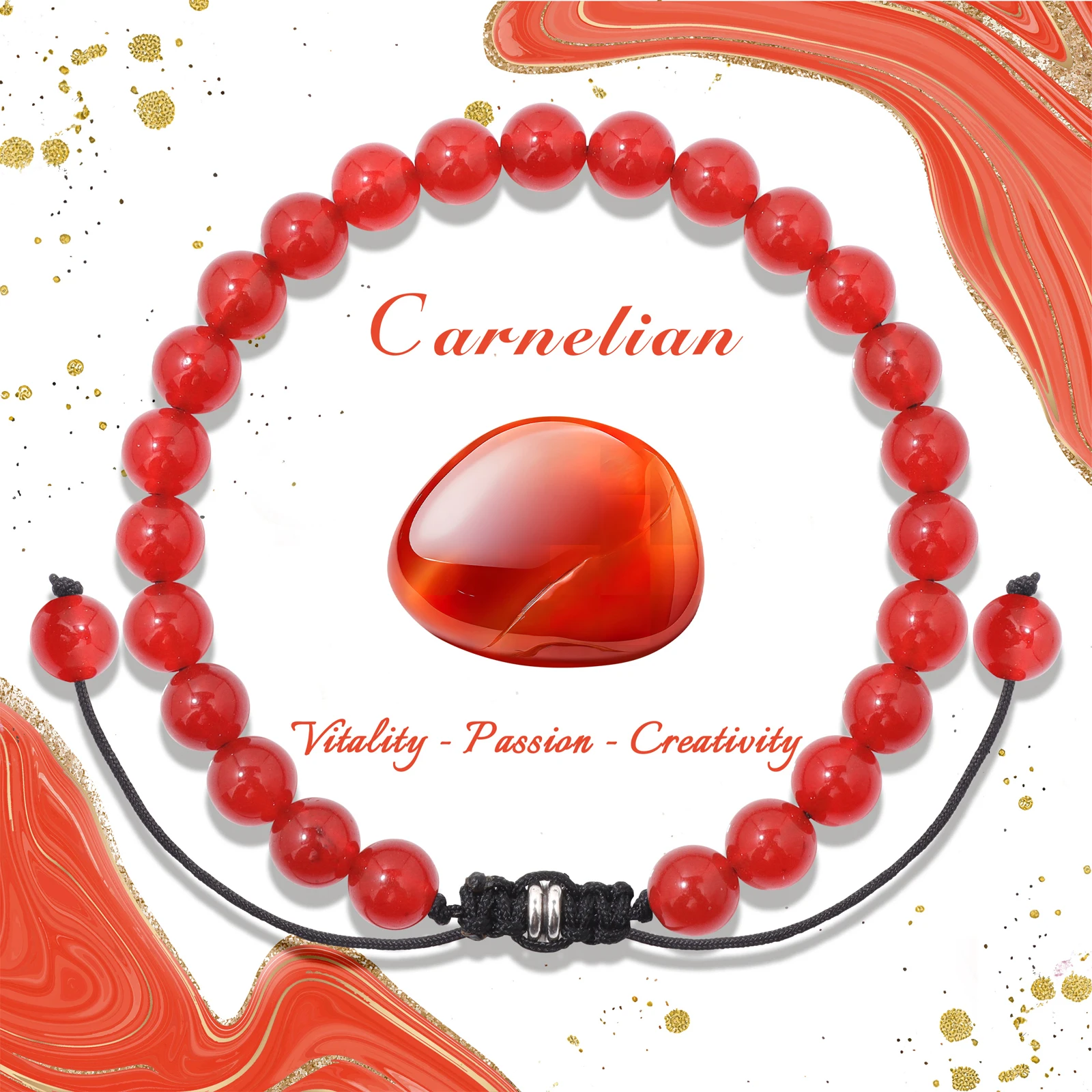 Natural Red Carnelian Beads Bracelet 4 6 8mm Round Beaded Braidrd Bracelets with Card for Women Female Friends Jewelry Gifts