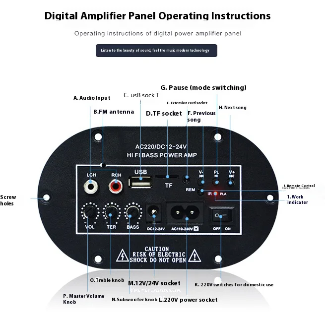 Car Power Amplifier Board Support TF card Radio FM MP3 Three-use 2 Mic Car Digital Amplifier Monophone Amplifier Board subwoofer