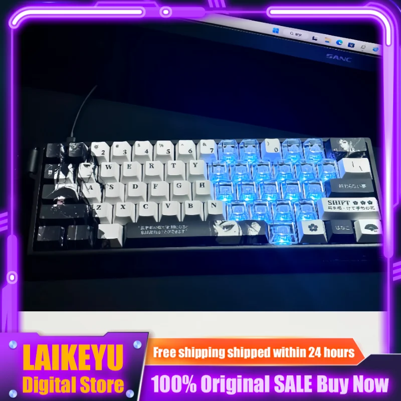 

Механическая клавиатура Geisha в стиле аниме Cherry PBT, изготовленная на заказ колпачок для клавиш, подходит для игровой клавиатуры 60-108, крестовая ось, милый подарок