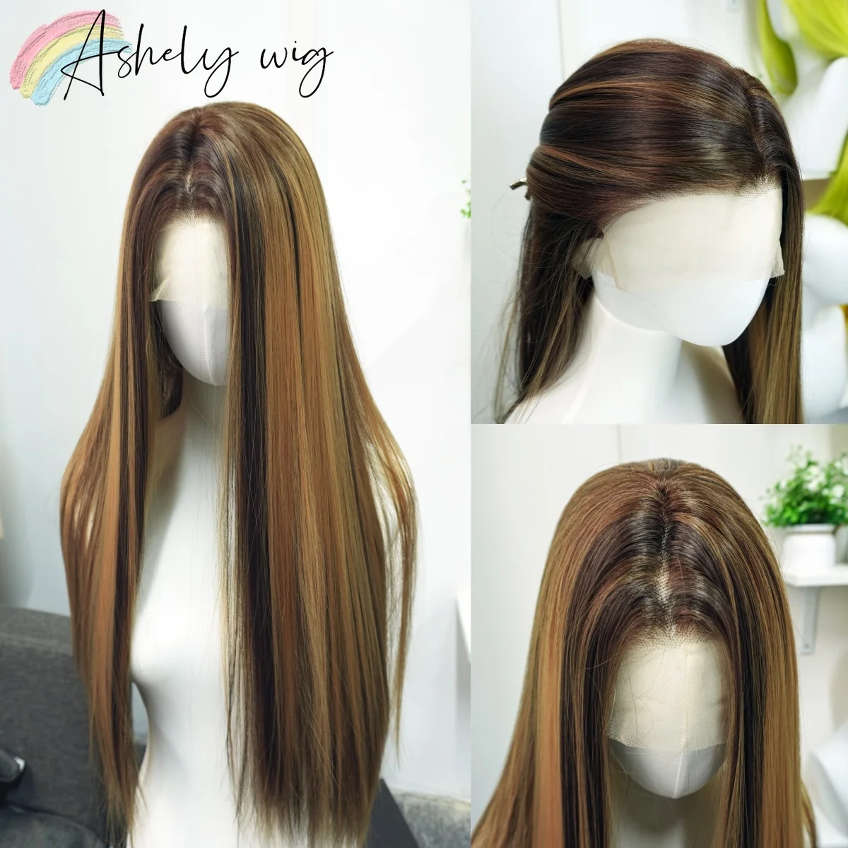 

Highlight Brown Wig 13x4 HD Lace Front Wig for Women 26inch Long Straight Wigs Heat-resistant Synthetic Lace Wigs for Daily Use