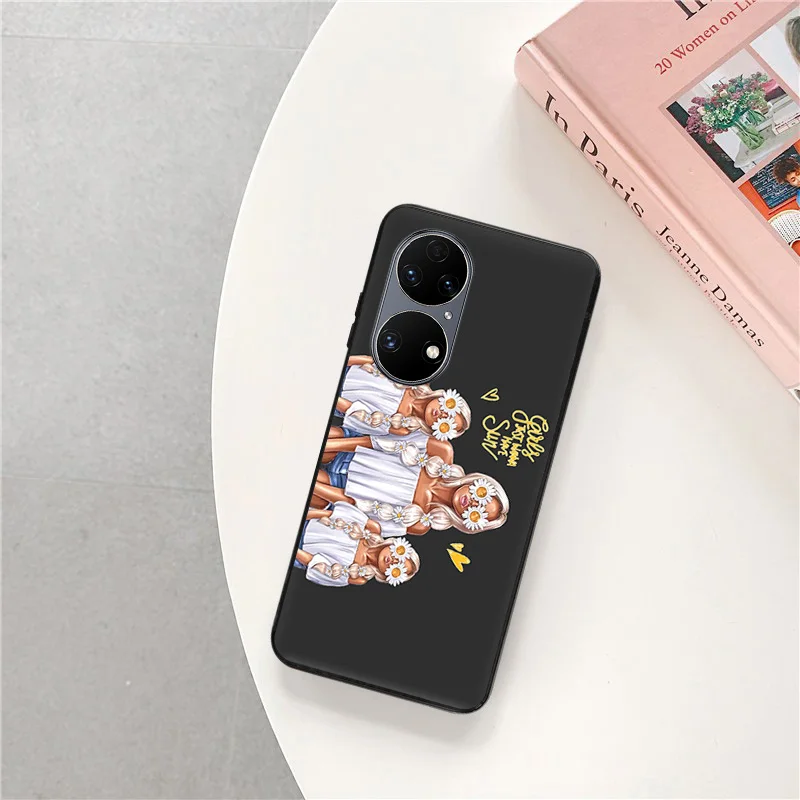 Phone Case For Moto G50 G51 G60 G71 G30 G31 Edge 20 30 40 G73 Huawei P40 P30 P20 Chrysanthemum Rose Girl Matte Anti-Drop Cover