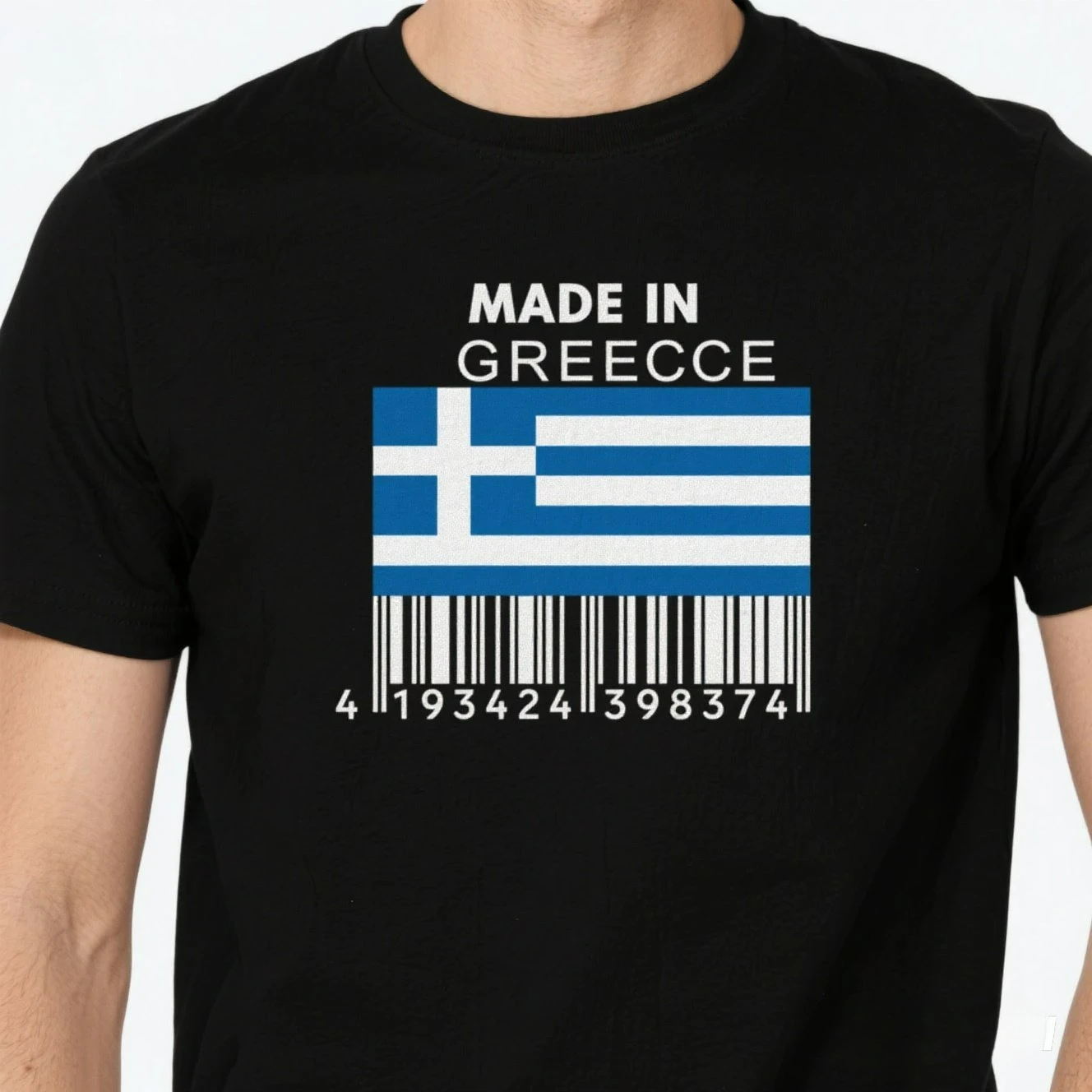 MADE IN GREECE Greek Athens National Flag Barcode Numbers T-Shirt 100% Cotton O-Neck Short Sleeve Casual Mens T-shirt Size S-3XL