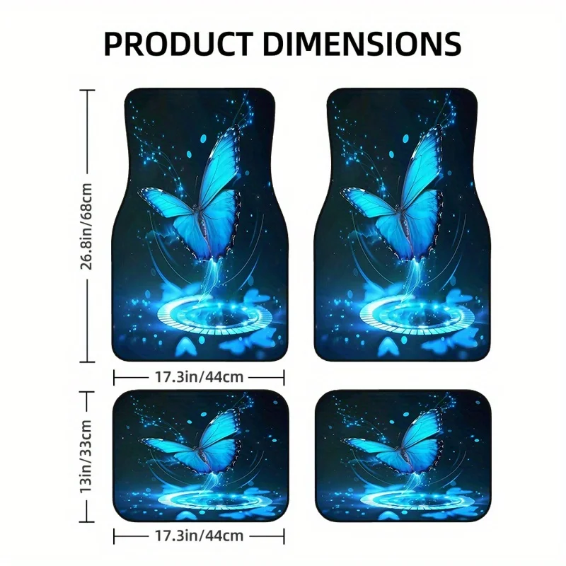 Car Floor Mats 4pcs Set - Stylish Butterfly Water Drop Pattern Print, Universal Fit With Anti-Slip Backing, Easy To Clean, Car I