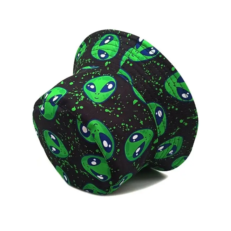 31BB Lightweight Sun Hat Bucket Hat Alien Design Hat For Beach Trip Teenager Activities