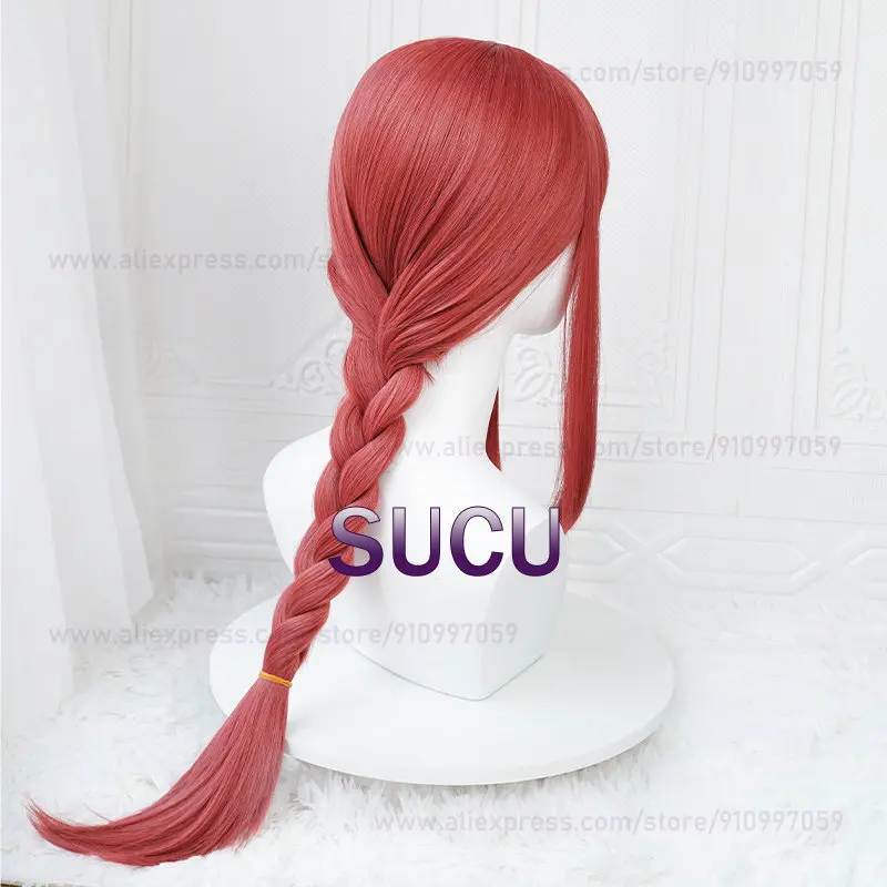 Makima Chainsaw Man Anime Cosplay Perruques, Cheveux Longs, Cheveux Tressés Rouges, Degré de Chaleur, Cheveux Synthétiques, Accessoires Halloween, 75cm