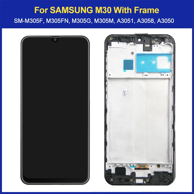 100% Test For Samsung Galaxy M30 LCD Display Touch Screen Digitizer Assembly with Frame For SM-M305F SM-M305FN SM-M305G SM-M305M