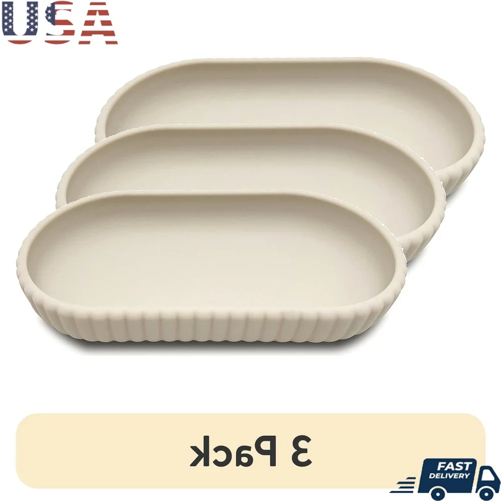 

3 Pack Durable Rubberized Tray Ribbed Design Bathroom Accessory Organizer Soap Makeup Jewelry Storage