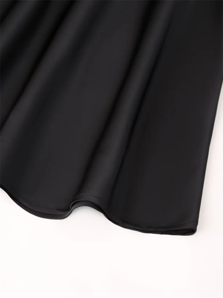 Zevity New Women Fashion Black Color Soft Satin A Line Long Skirt Faldas Mujer Female Chic Zipper Fly Casual Vestidos QUN2944