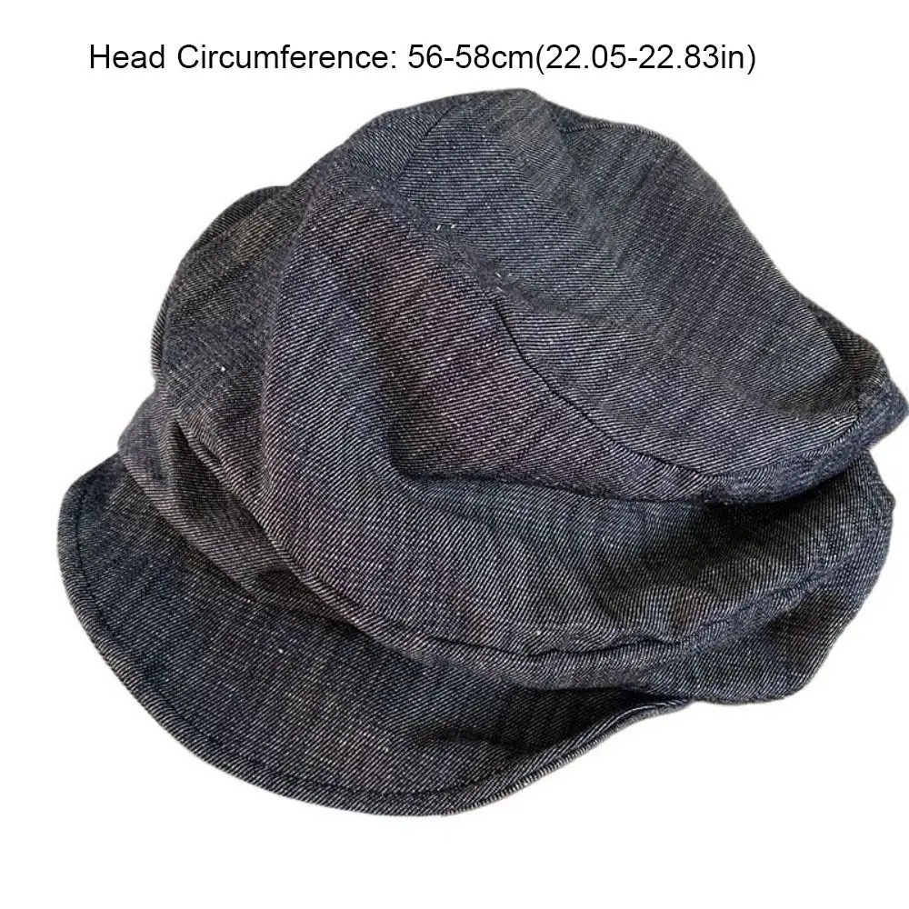 Mode Japanse Denim Baret Doek Wolk Achthoekige Cap Grote Hoofdomtrek Krantenjongen Geplooide Schilder Hoed Meisje