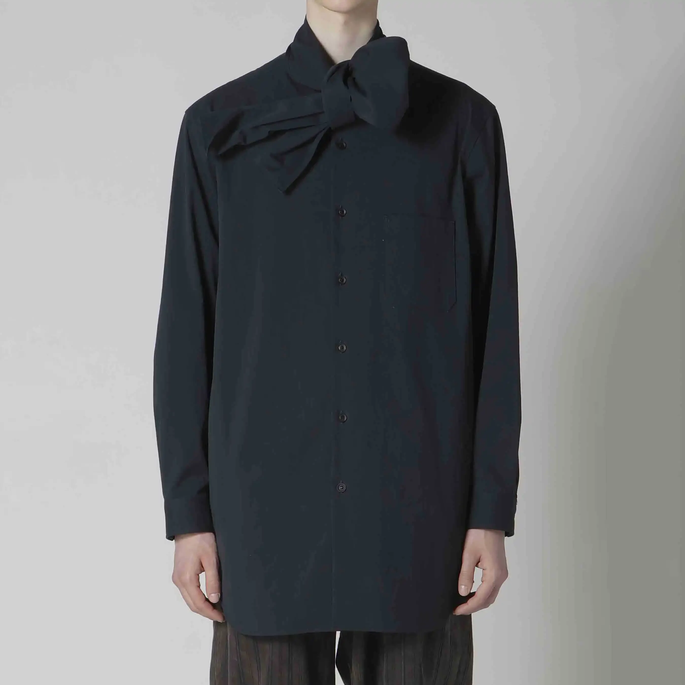 

YOJI OOAK односторонняя рубашка из смеси хлопка, многокомпонентный тканевый шарф, дизайнерский воротник, рубашка с длинными рукавами и лентой, однобортная рубашка для меня