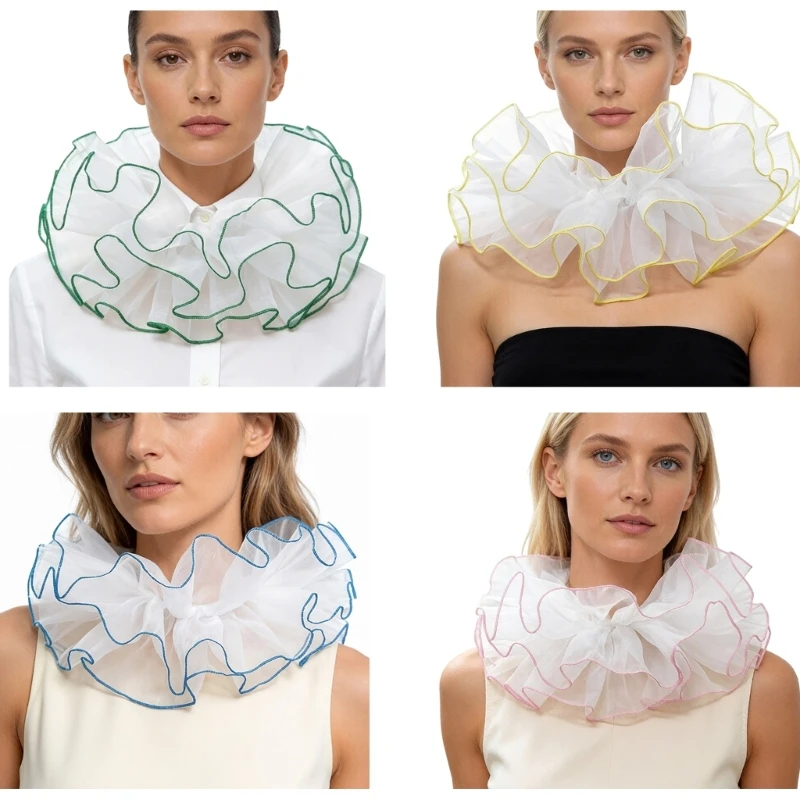 DXAE Sheer mesh layered false collar with tie back Detachable collar for party looks