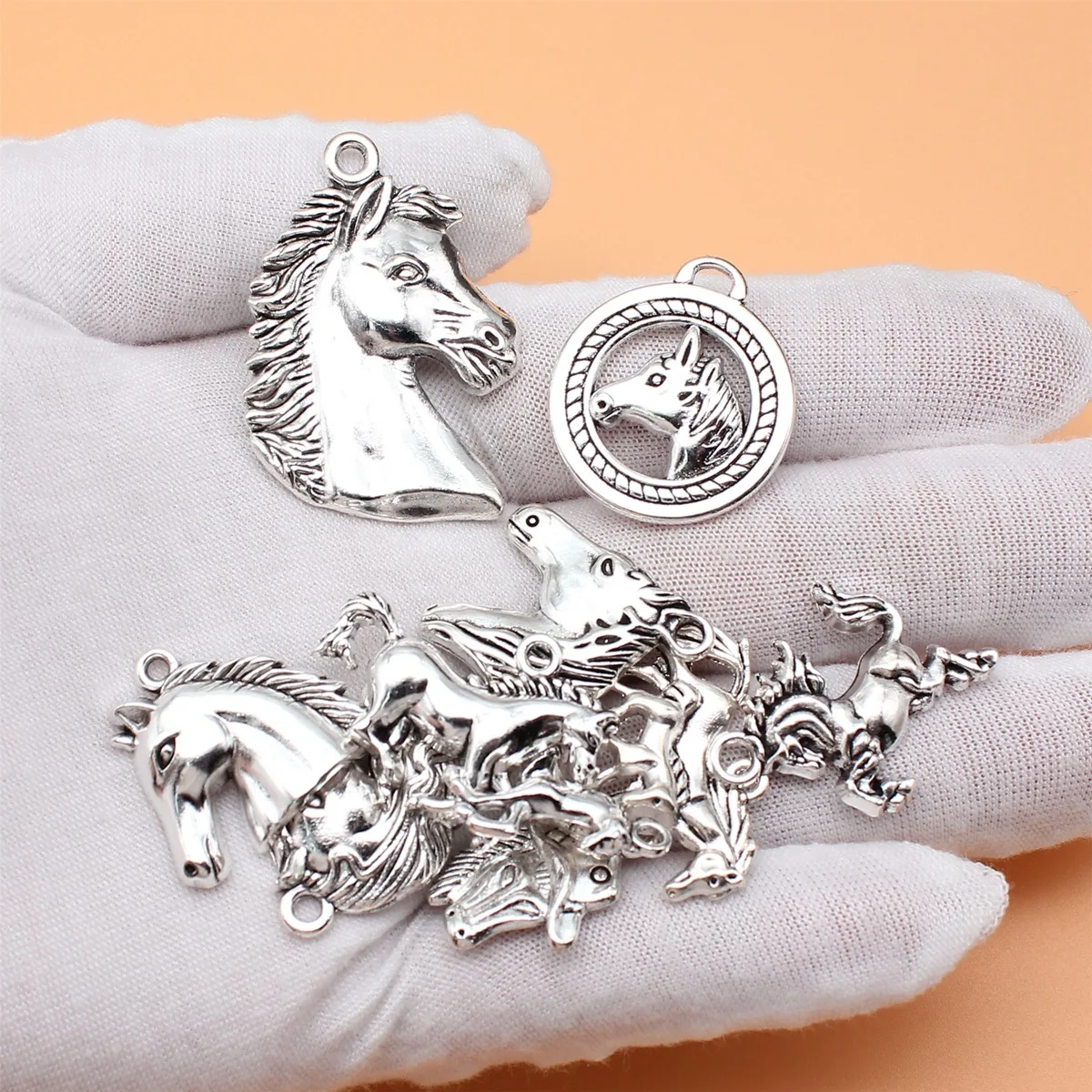 10pcs Antique Silver Color Horse Charms Collection For DIY Jewelry Making, 10 Styles, 1 of Each