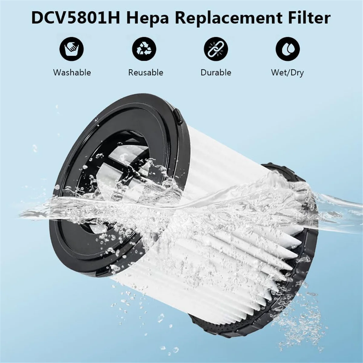 Filtro de repuesto para aspiradora Hepa de 2 piezas, para DCV580, DCV581H, DCV5801H, húmedo/Seco, lavable y reutilizable