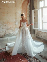 Elegant Beaded Lace Appliques Wedding Dress Strapless Sleeveless Bridal Gown With Train 2025 Shiny A-line Long Customized