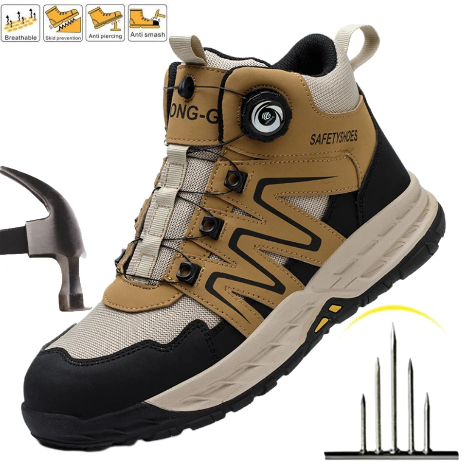 

Construction Work Shoes Steel Toe Anti Shock Rotating Button Work Shoes Puncture-proof Outsole Slip Resistant Hiking Boots