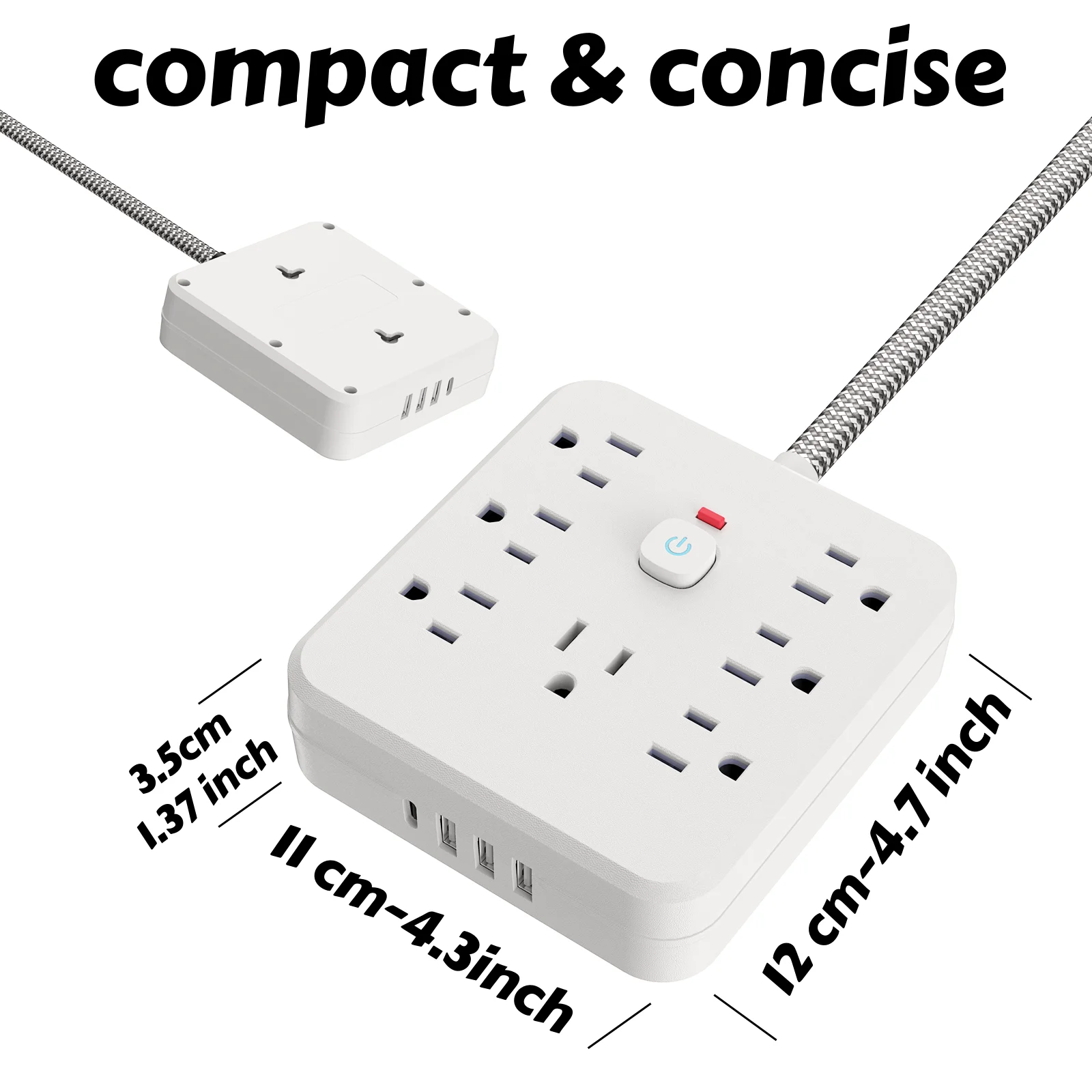 شريط طاقة 11 في 1 مع 7 مقابس تيار متردد و3 منافذ USB واتصال واحد من النوع C |   واقي من زيادة التيار وموسع متعدد المكونات، وجدار USB