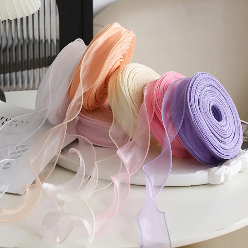 9Meters/Roll Sheer Silk Ribbon Satin Ribbons For Gift Wrapping Decoration Wedding Bouquets Wreath Sewing Supplies