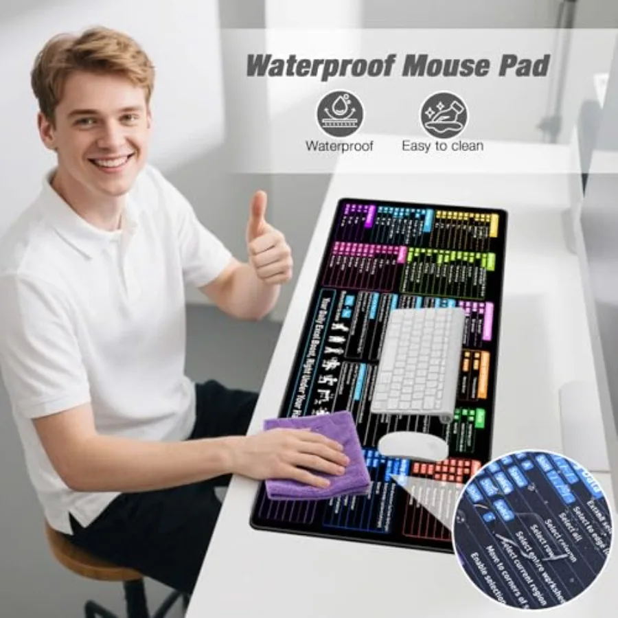 مقاوم للماء Excel Cheat Sheet Desk Pad Excel اختصارات وصيغات لوحة الماوس XL حصيرة مكتبية للوحة المفاتيح والماوس 31.5 × 11.8 بوصة N