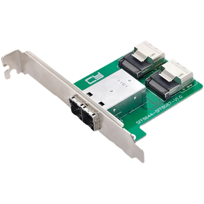 Dual Ports Mini SAS HD SFF-8644 to Internal Mini SAS SFF-8087 PCBA Female Adapter with Low Profile Bracket for Data Transfer