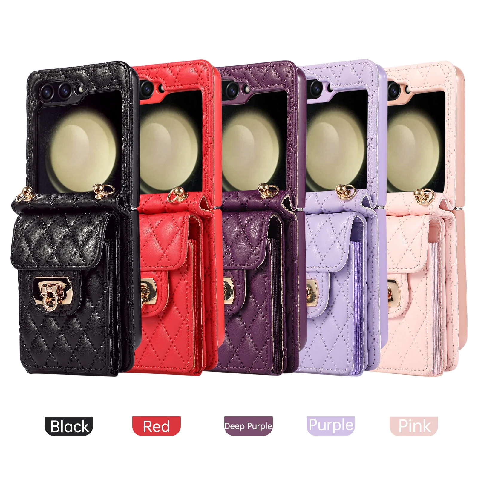 

Crossbody Multi Long Lanyard Case for Samsung Galaxy Z Flip 5 4 3 Flip5 Flip4 5G Cards Slot Leather Wallet Metal Buckle Cover