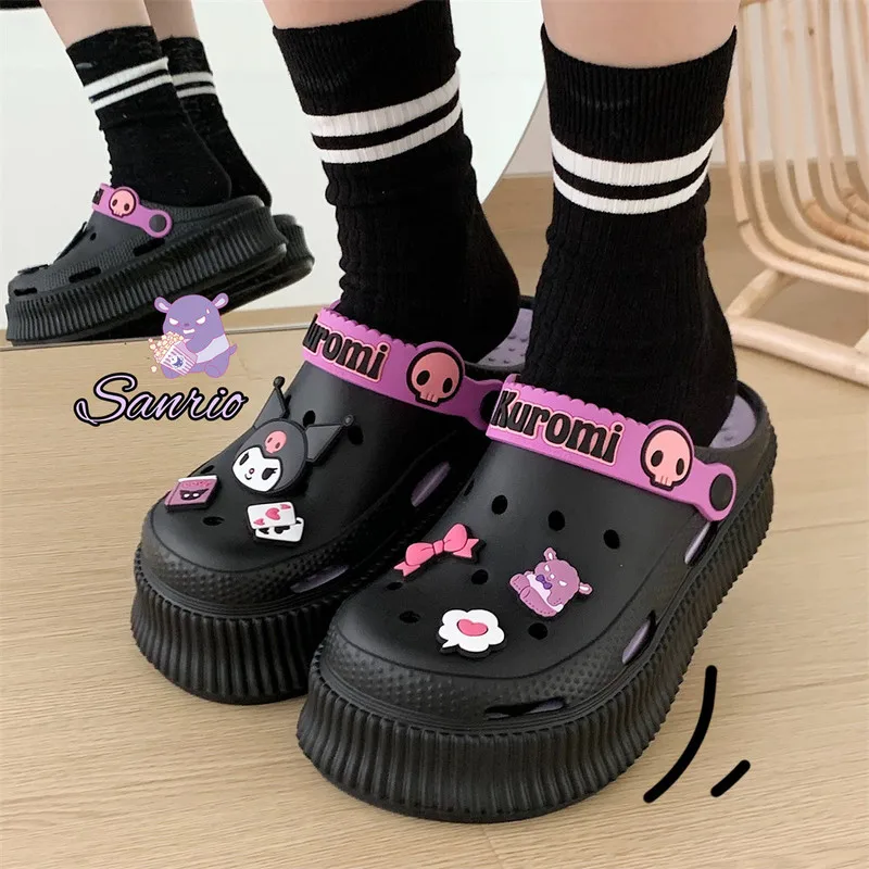 Nowe Anime Sanrio kapcie Hello Kitty Kuromi Cinnamoroll Melody rysunek utwardzana moda Kawaii piaszczyste buty na plażę dziewczyna prezenty zabawki