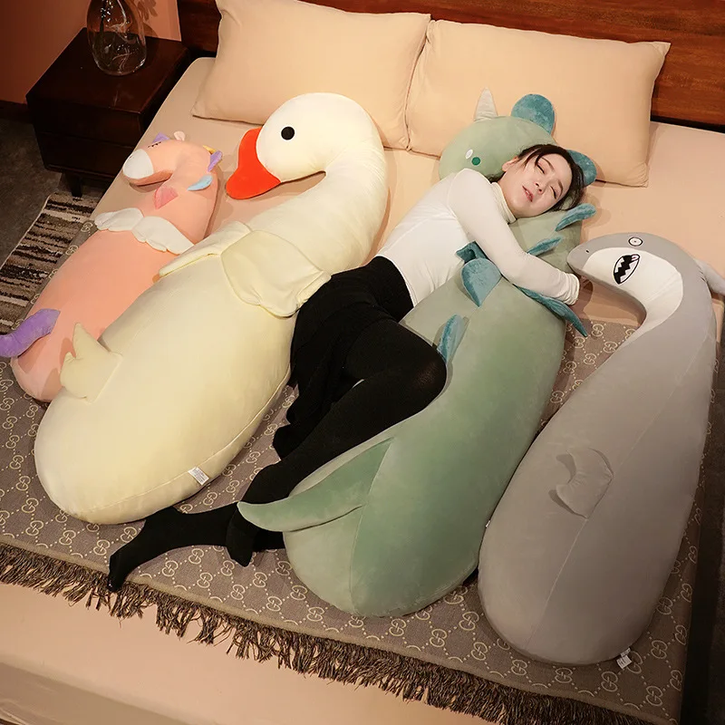 

Giant Stuffed Animal Long Unicorn Pillow Kawaii Dinosaur Goose Shark Plush Pillow Cute Large Bed Surround Washable Decor Cushion