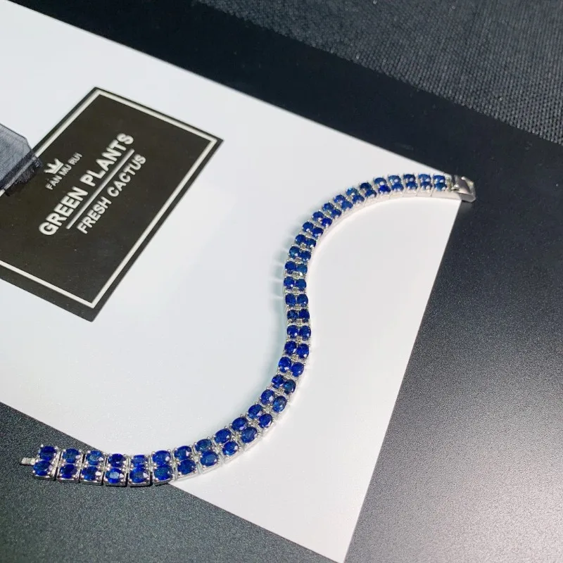 Fine Jewelry Woman Sapphire Bracelet with Natural Blue Sapphire Gemstone 3*4mm 66pcs for Wedding Party Banquet Dating Gift