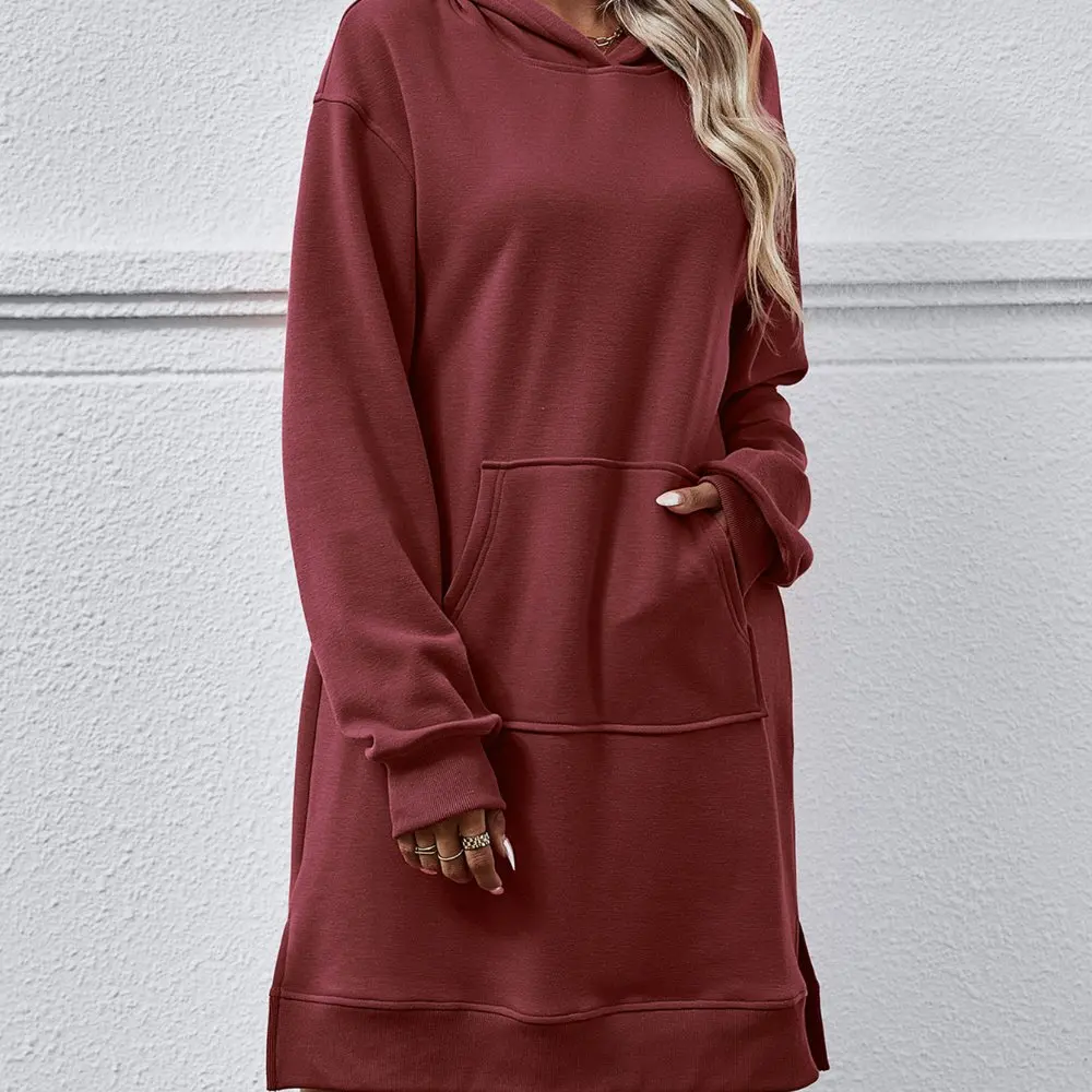 カジュアルなミドル丈のAラインドレス、ストレートスリーブ、ラウンドネックデザイン、ボディフィットスタイル、レディースファッションスカートアンサンブル