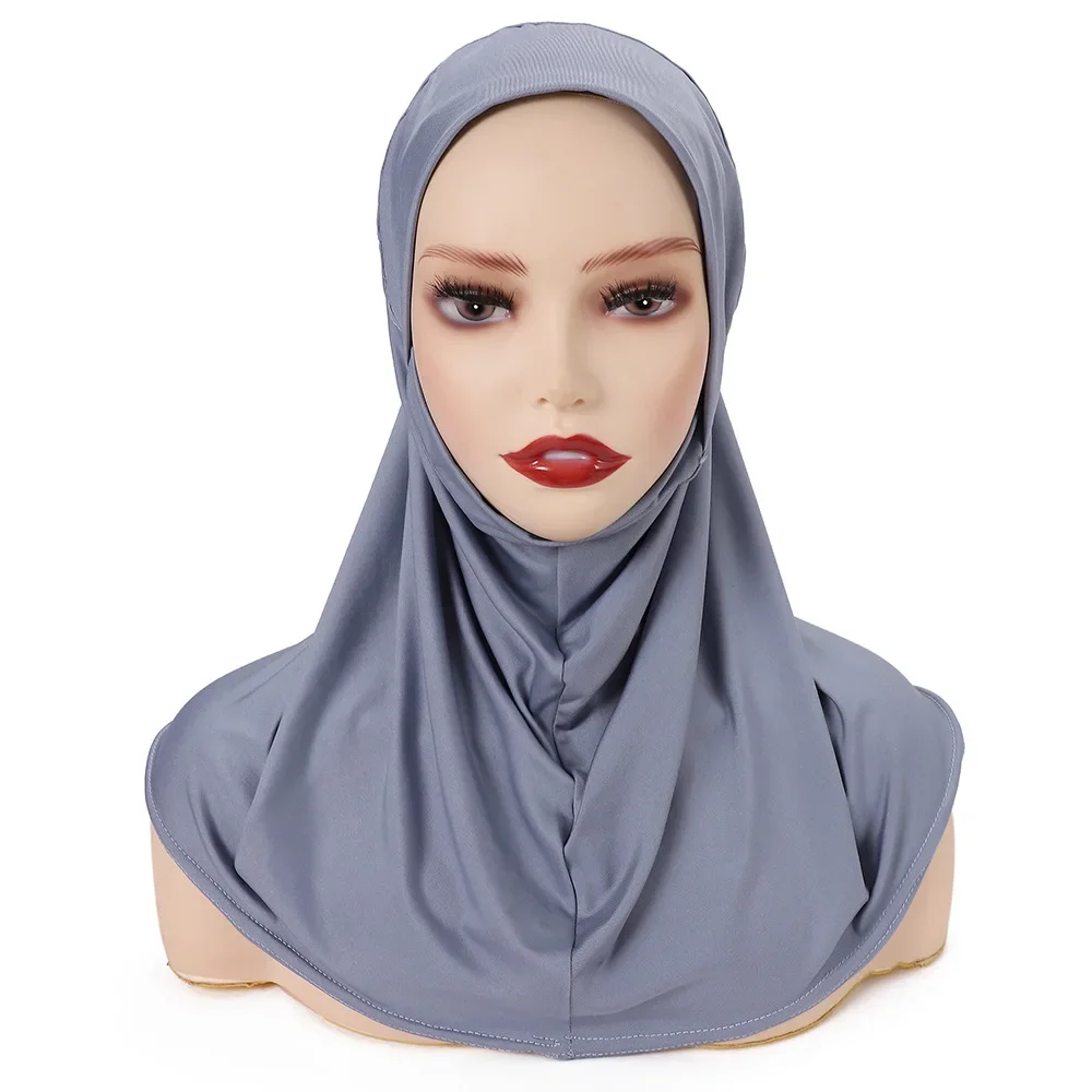 

2024 Solid Color Chin-wrapped Convenient Headscarf Malay Indonesian Bottoming Hat Cotton Hijab
