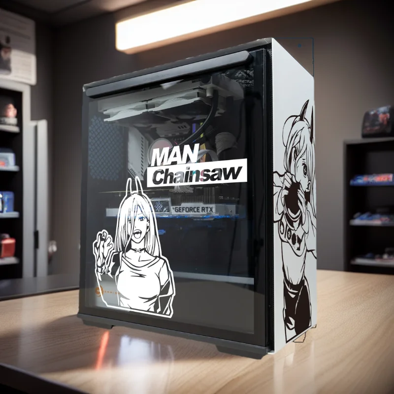 

Chainsaw Man Anime Vinyl Stickers for PC Case,Personality Cartoon Decor Decals for Atx Gaming Computer Chassis,Easy Removable