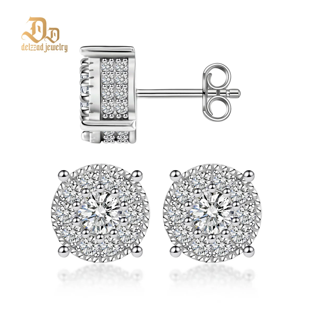 

Delzzad 100% 925 Sterling Silver Gorgeous Double Cake Earrings Diamond Simple Classic Luxury Exquisite Jewelry Engagement Gifts