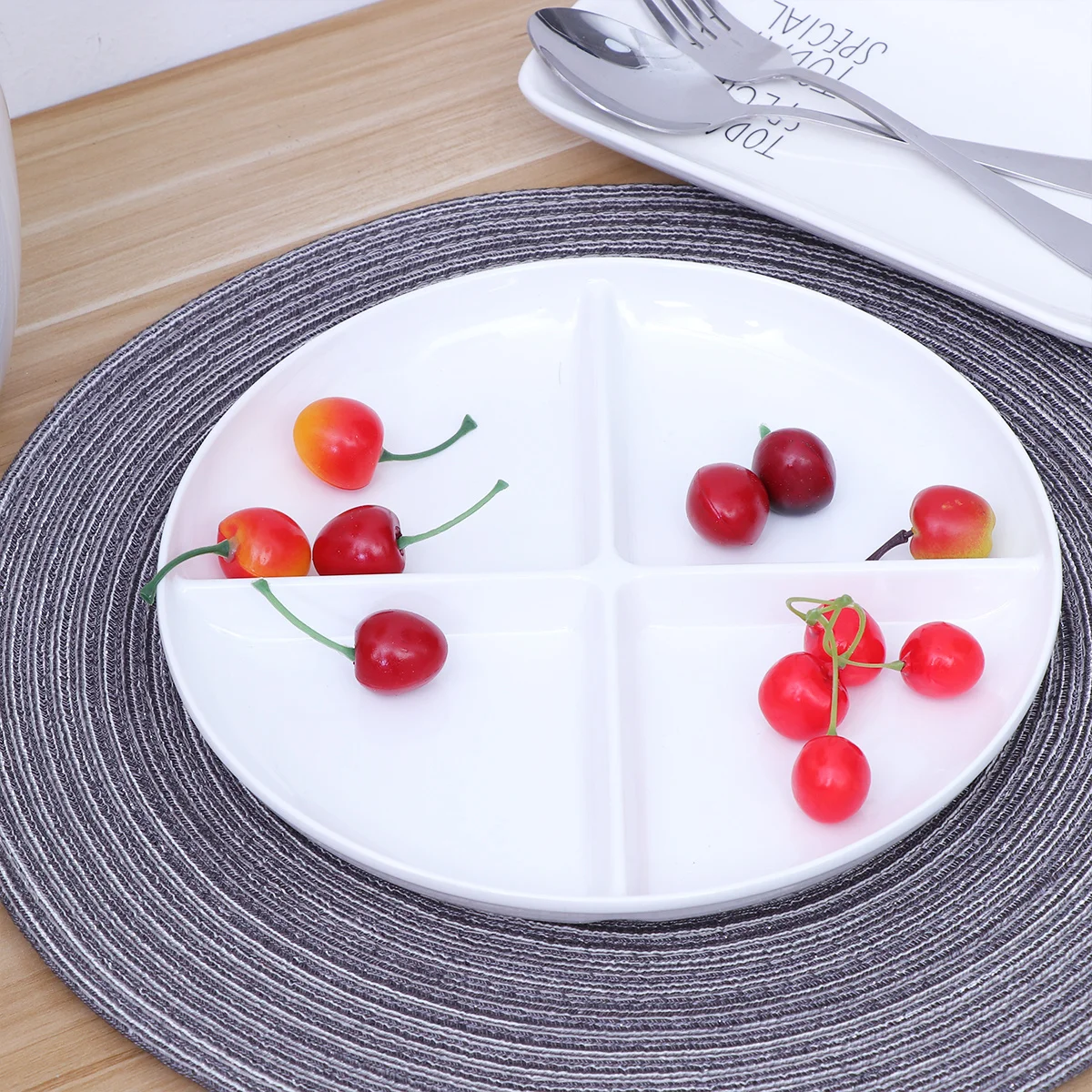 

4 Compartment A5 Melamine Fruit Plate Appetizer Serving Tray White Elegant Table Centerpiece for Home Parties Events