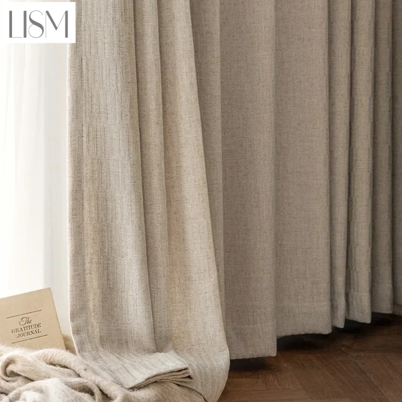 

French Luxury Curtains For Living Room Bedroom Dining Semi-blackout Cream Linen Curtain Simple Tea Study Room Light-proof Tulle