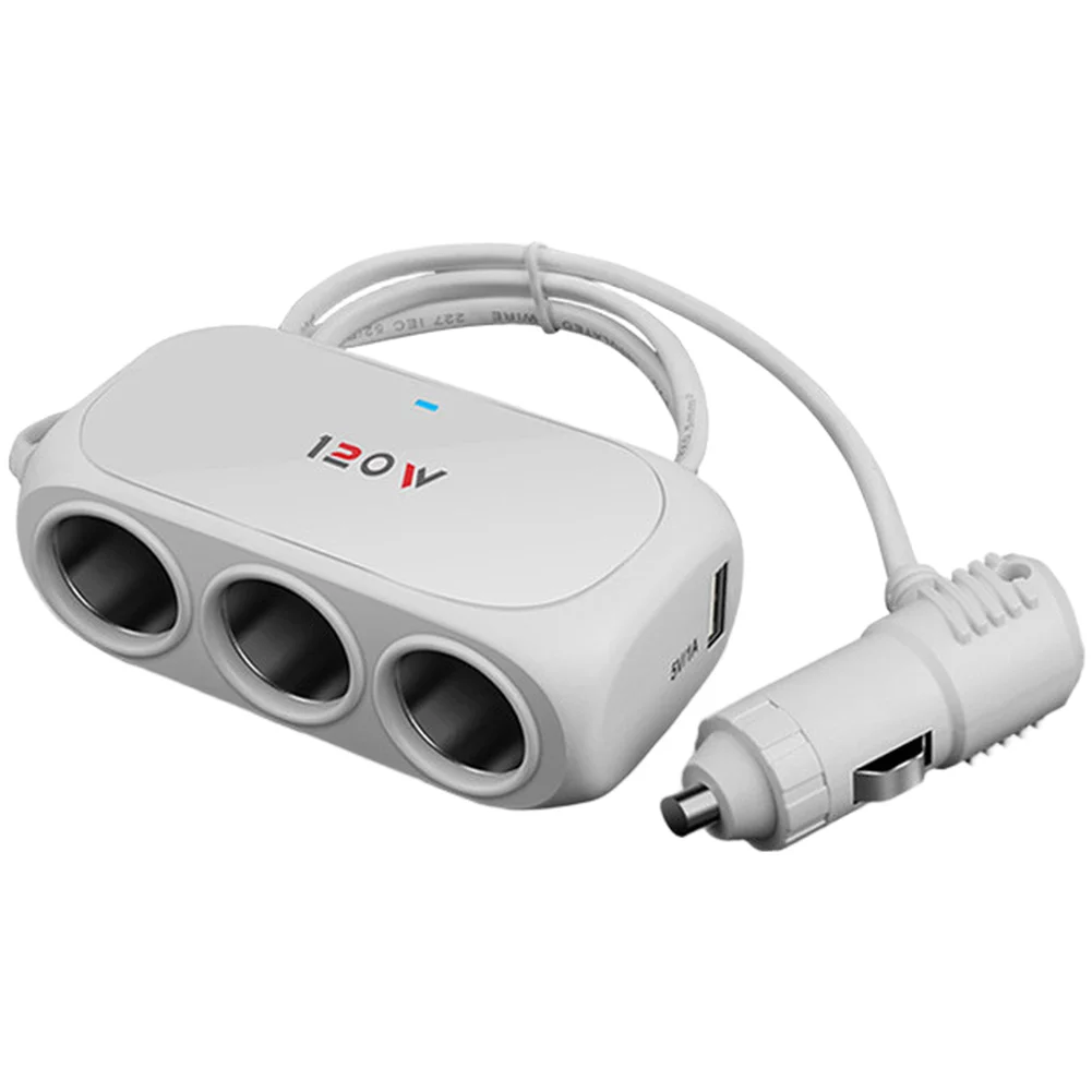 120W Vehicle Power Splitter with 3 Power Sockets and Dual USB Ports for Charging 5V 2.1A 5V 1A Compatible with 12V 24V Vehicles