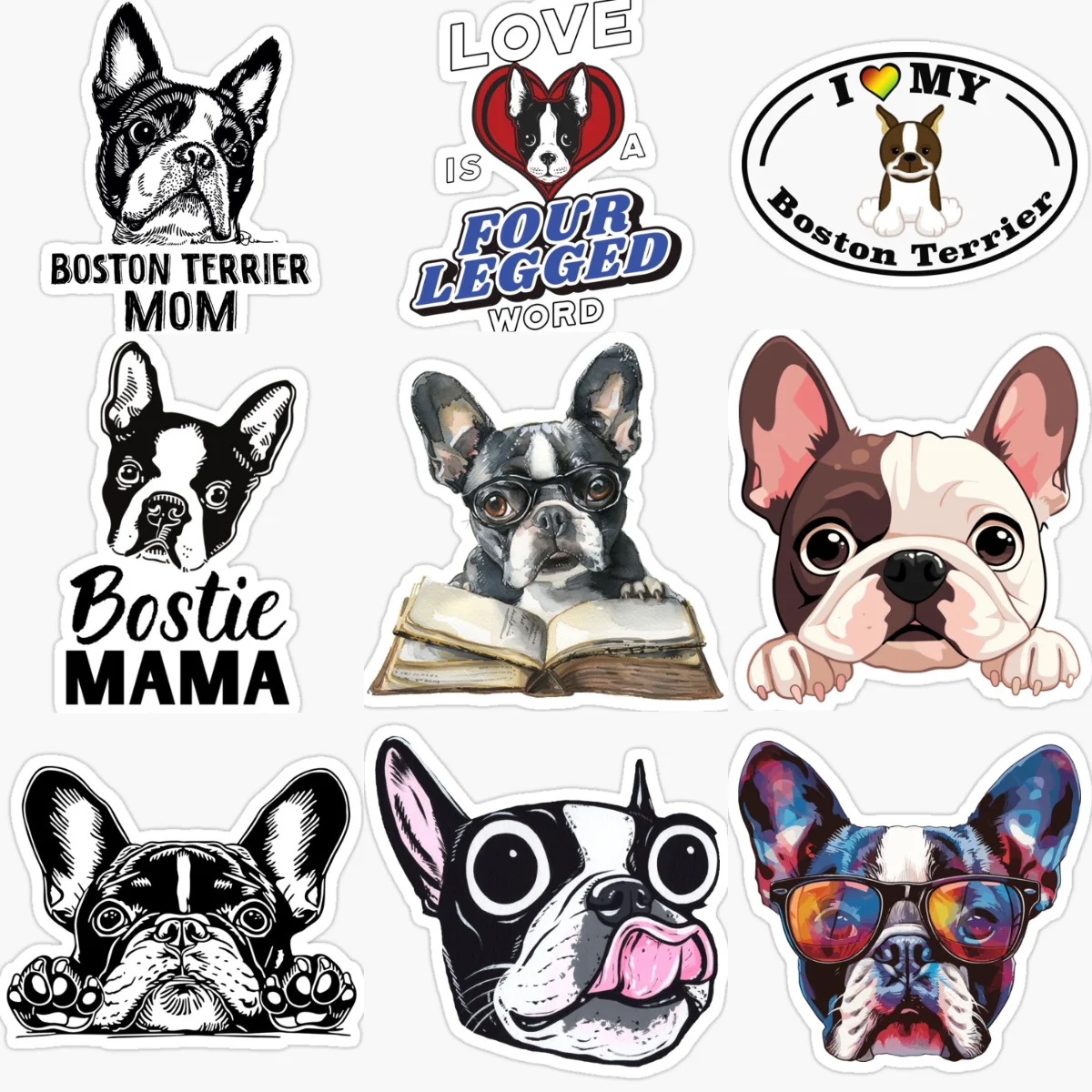 

Boston Dog Creative Pet Cute PVC Car Sticker for Decorate Car Van Motorcycle Helmet Fridge Table Room Door Decal Accessories