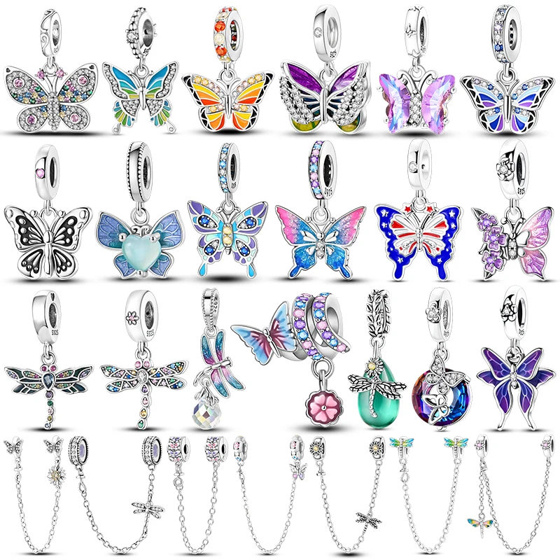 

charms plata de ley 925 Butterflies and Dragonflies Pendant Beads Fits 3mm Bracelet Necklace For Women Luxury DIY Fine Jewelry