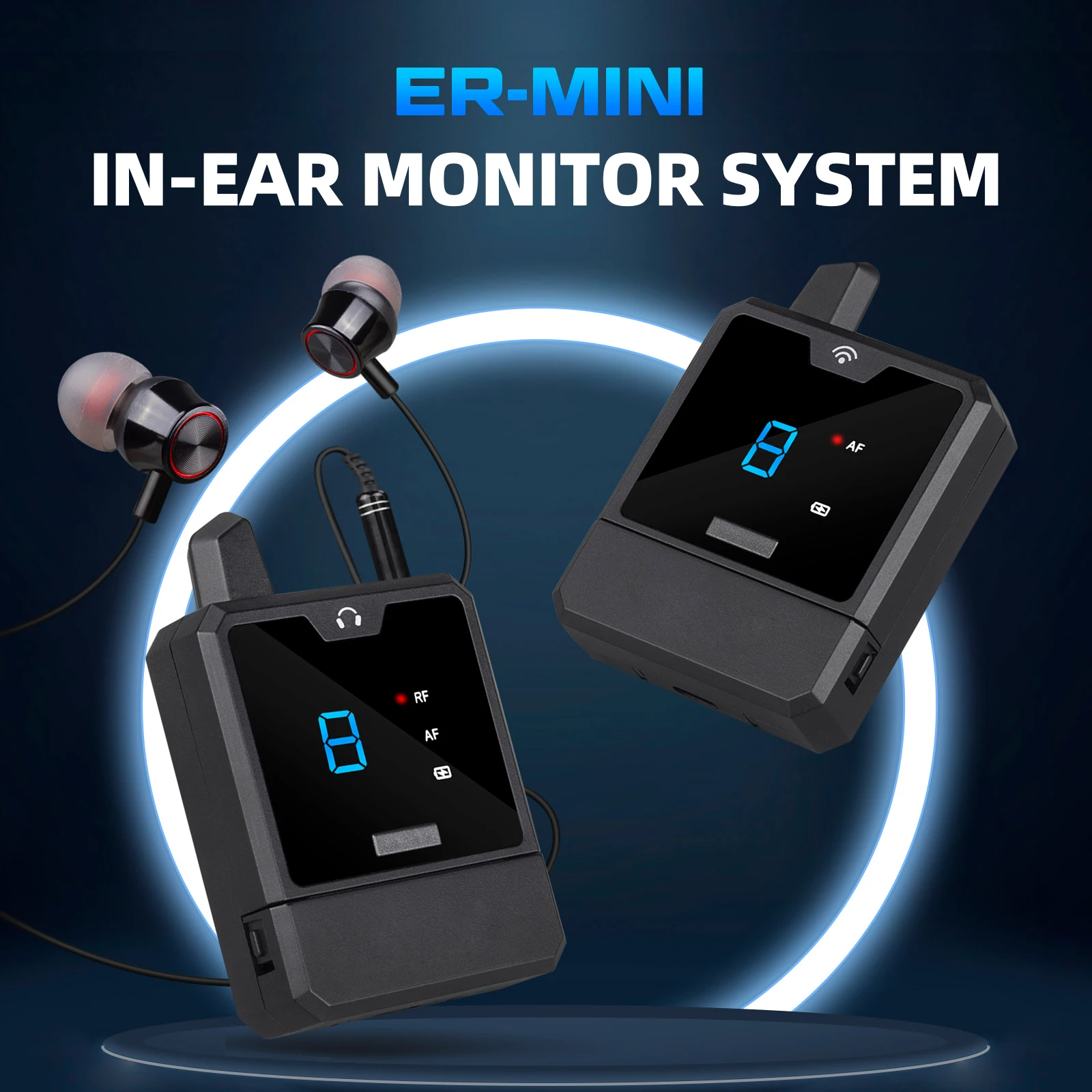 IKGE ER-Mini UHF Portable Wireless In-Ear Monitor System, Rechargeable Portable Audio Monitors for Theater, Small Concerts