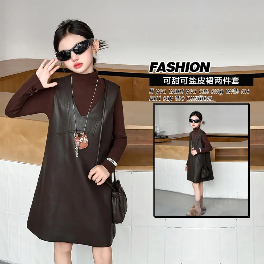 

Kawaii Girl Fashion T-Shirt Maillard Skirt Set Student Spring Autumn Cartoon Casual Tops Skirt 2-Piece Set Children's Clothing