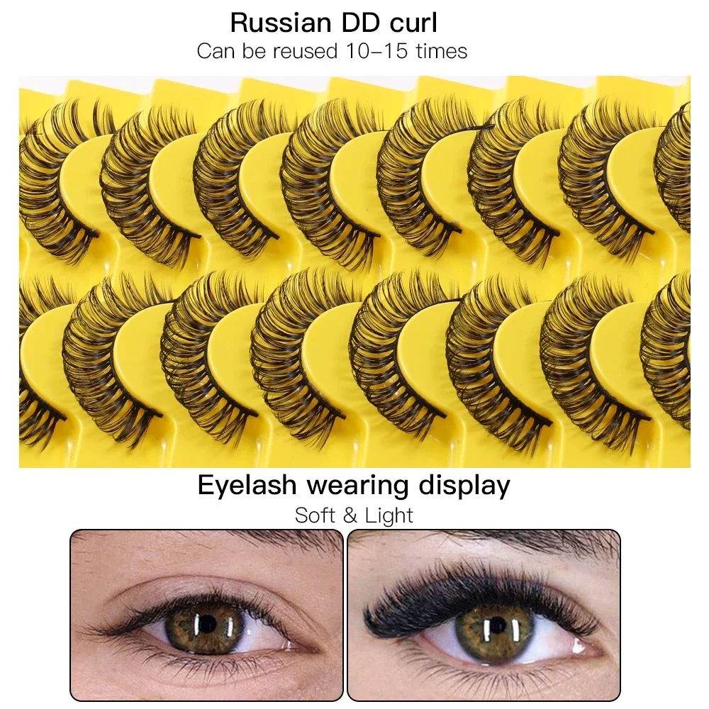 10 Pairs Lashes D Curl Russian Lashes 3D Mink Eyelashes Reusable Fluffy Russian Strip Lashes eyelashes extensions