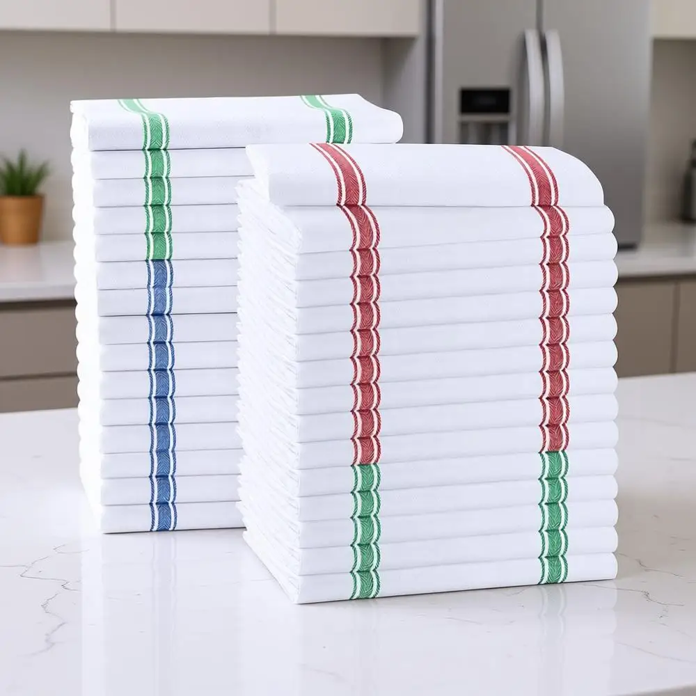 

30-Piece Cotton Dish Towels Set, 15x25 Inches, Absorbent Kitchen Tea Towels, Multicolored Reusable Cleaning Cloths