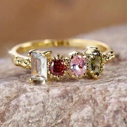 Huitan 4 Colors Cubic Zirconia Rings for Women New Trendy Luxury Wedding Band Accessories Party Gorgeous Female Rings Jewelry