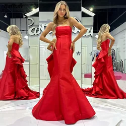 Bafftafe Red Mermaid Satin Prom Dresses Formal Ruffles Tiered Long Special Party Dress Women Evening Gowns soirée Customized