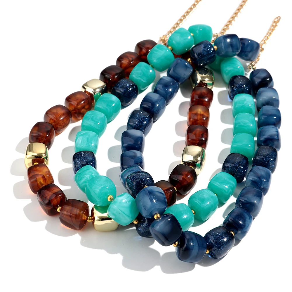 Neue Trendige Bunte Harz-Quadratperlen Kettenhalsketten für Frauen Beliebte Handgefertigte Acryl Geometrische Choker Retro Schmuck Geschenk – Detail 8