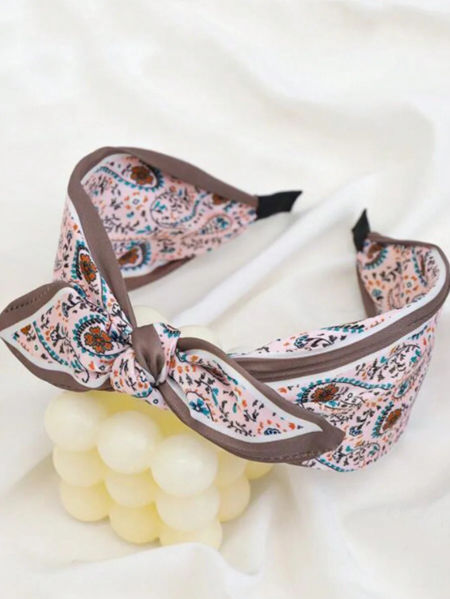 

Bohemian Women Headband With Big Bow Knot Floral Paisley Print Hair Accessory Casual Turban Style