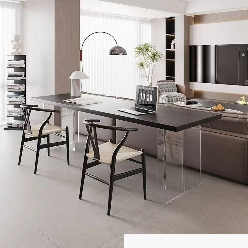 Italian minimalist desk solid wood horizontal hall sofa back long acrylic suspension double study ash