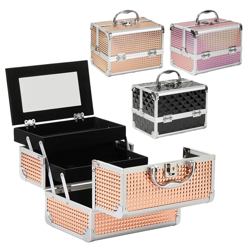 Portable Makeup Case with Lock & Mirror | Professional Cosmetic Organizer for Travel, Nail Tech & Aestheticians | Secure Storage
