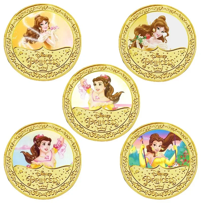 Disney New Style Princess Bell Commemorative Coin Beauty and Beast Cartoon Movie Metal Character Lucky Coin Collection Gift