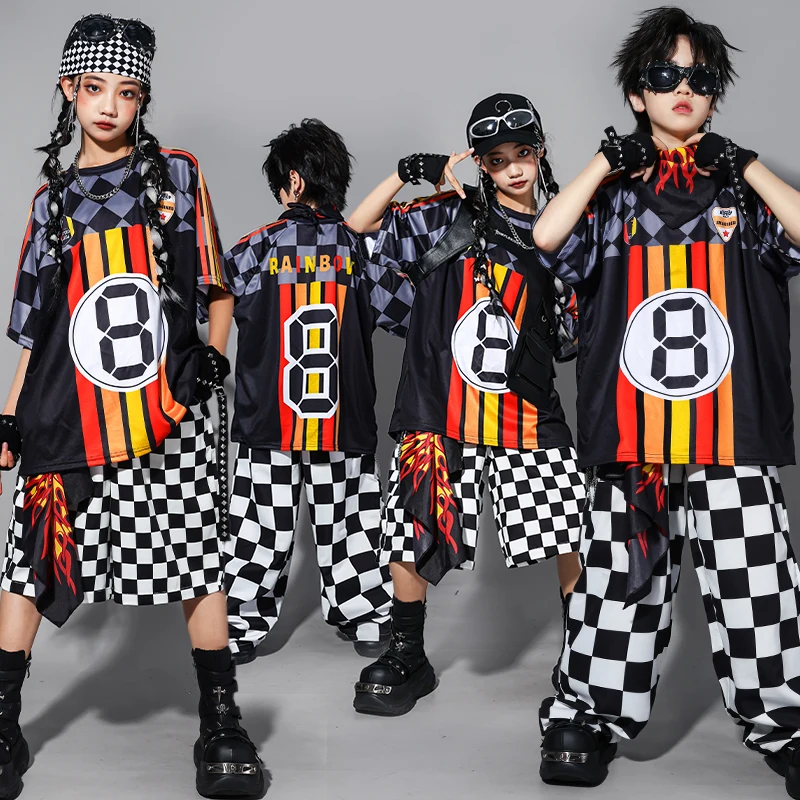 Ragazzi Hip Hop T-shirt a contrasto Pantaloni cargo scozzesi Ragazze Street Dance Jazz Costume Abbigliamento per bambini Bambini K-pop Streetwear