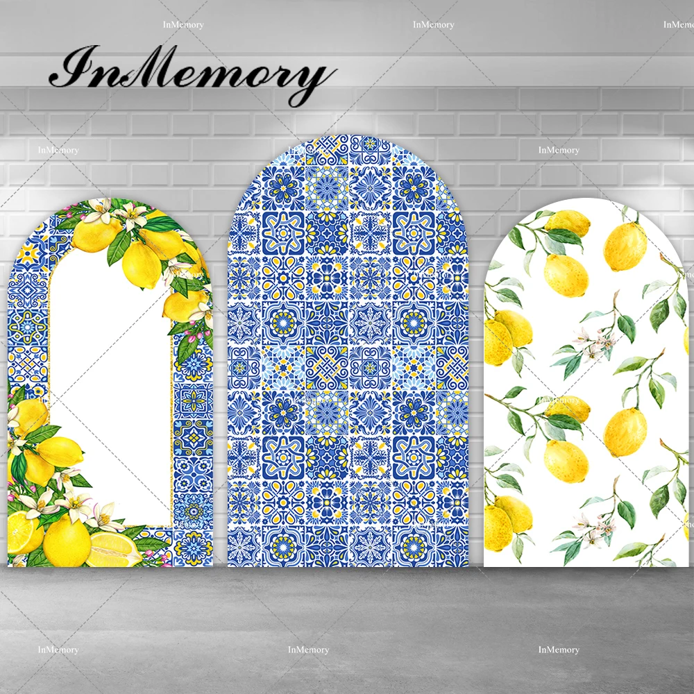 Morocco Mediterranean Arch Backdrop Cover Yellow Lemon Blue Arch Chiara Party Girl Birthday Party Bridal Shower Wedding Decor