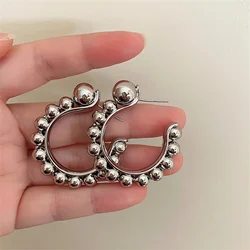 XIALUOKE Europe Retro Style Geometric Metal Ball Sutd Earrings For Women Personality Irregular Metal Earrings Jewelry Gift